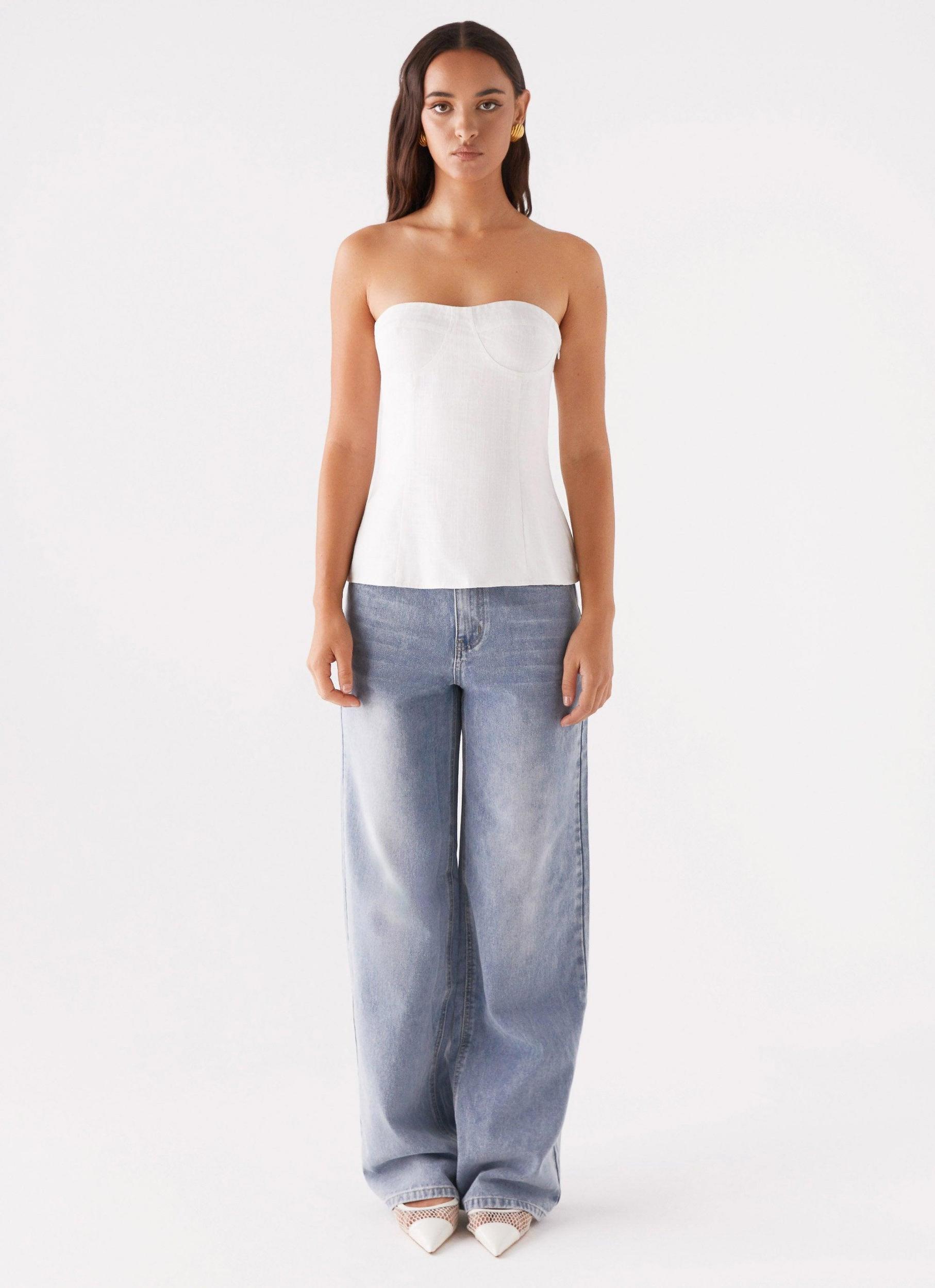 Rennie Linen Bustier Top - White Product Image