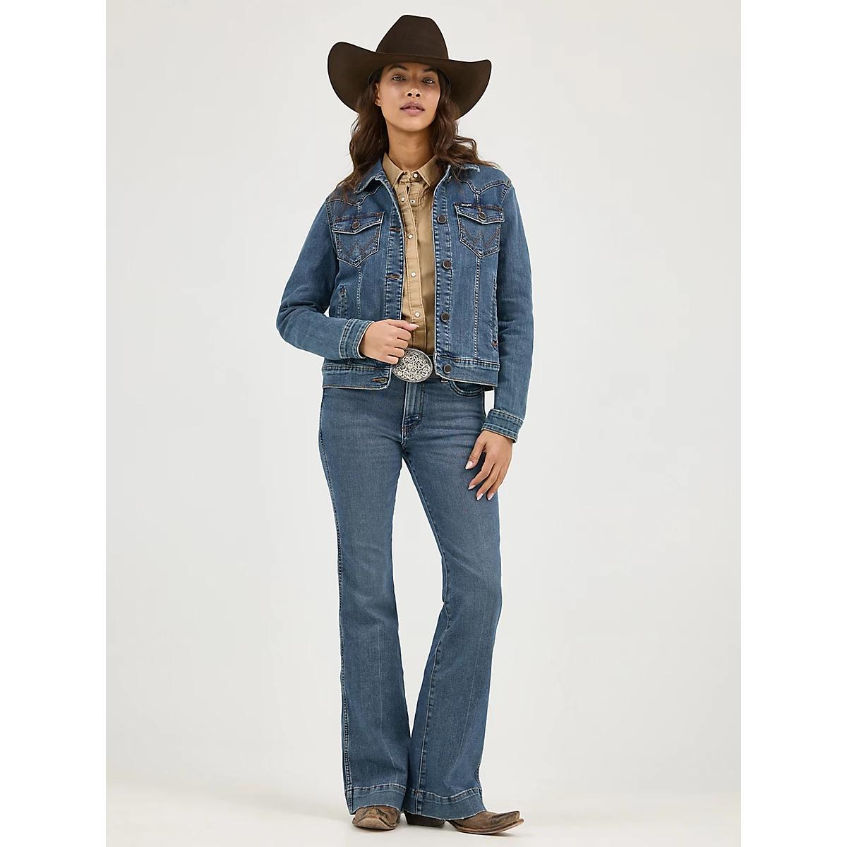 Women's Long Sleeve Classic Fit Denim Jacket in Dark Denim Product Image