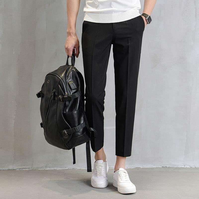 Mid Rise Plain Cropped Tapered Dress Pants Product Image