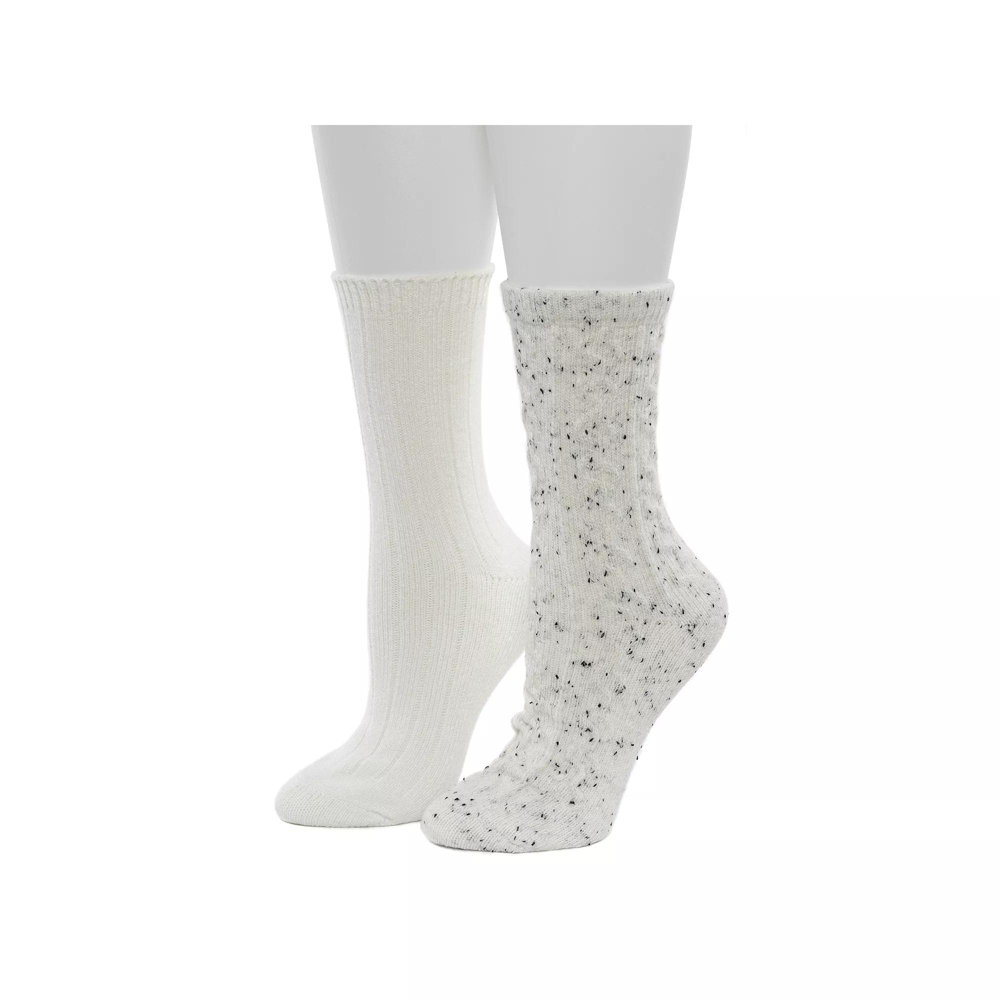 Women's Cuddl Duds® 2-Pack Plushfill Flecked Pucker Chain Cable Crew Socks,  Product Image