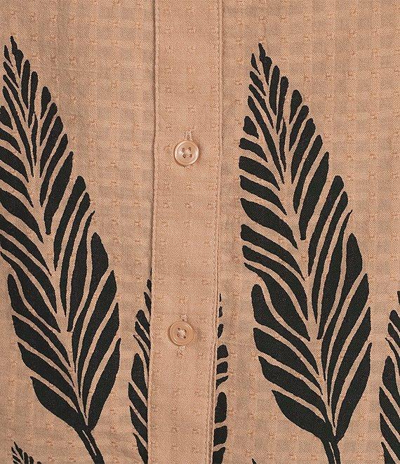 Investments Woven Portabella Leaf 3/4 Sleeve Y-Neck Button Front Top Product Image