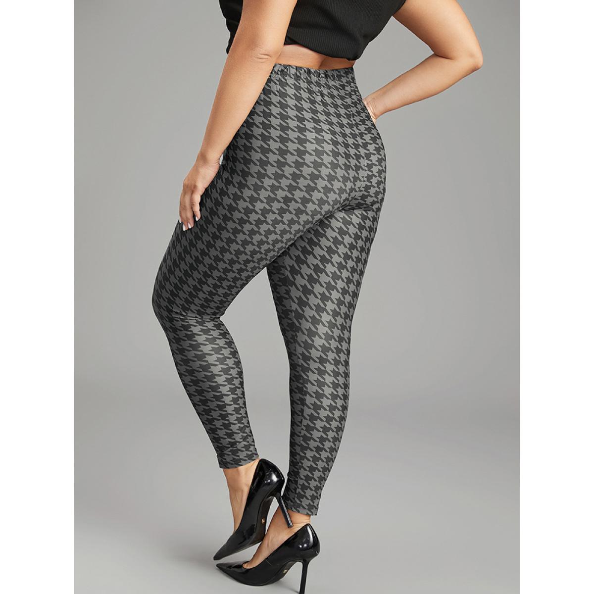 Plus Size Houndstooth Print High Rise Skinny Leggings Women DimGray Casual High stretch Skinny High Rise Dailywear Leggings BloomChic 14-16/1X Product Image