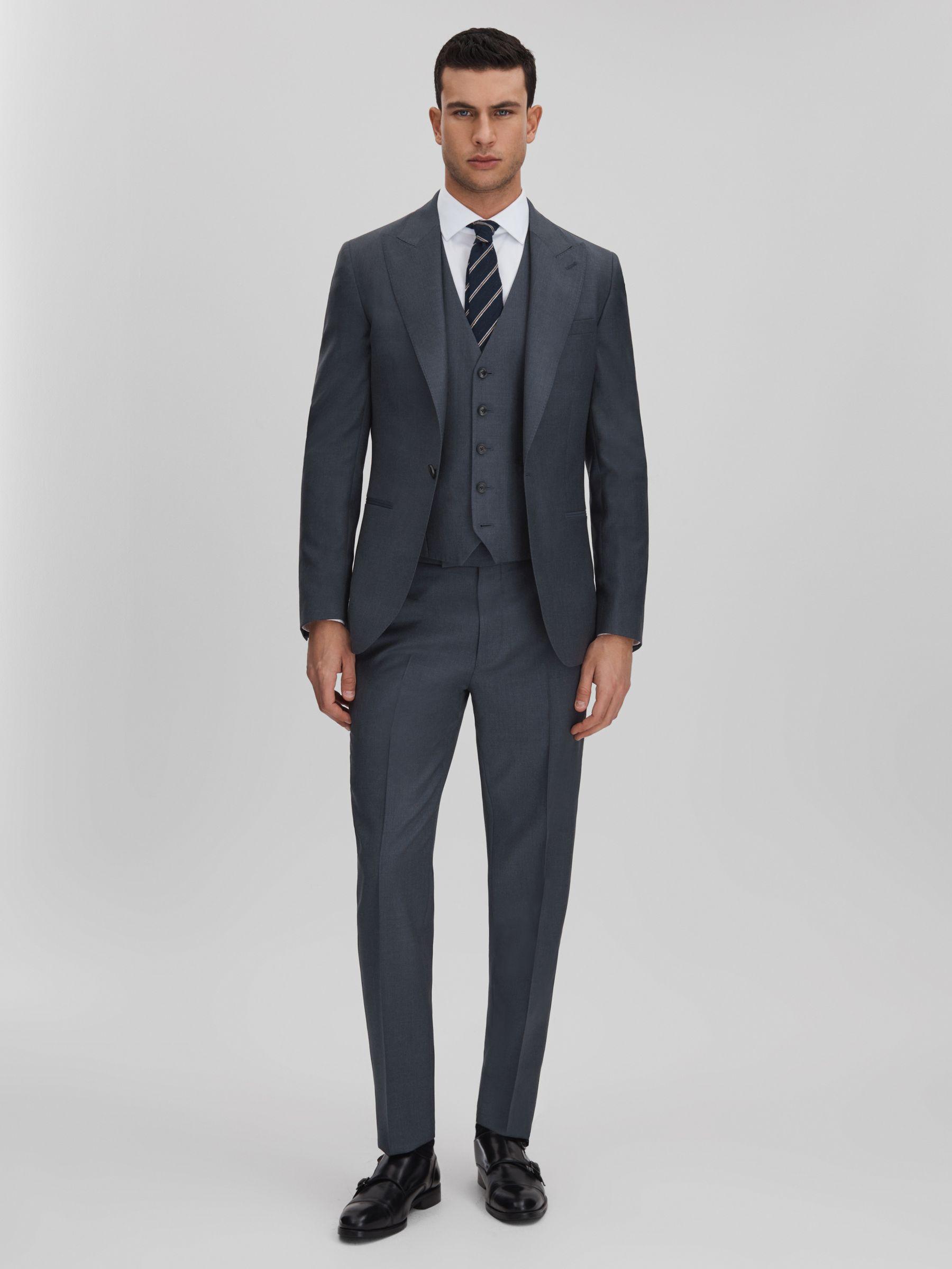 Slim Fit Single Breasted Wool Blazer in Airforce Blue Product Image