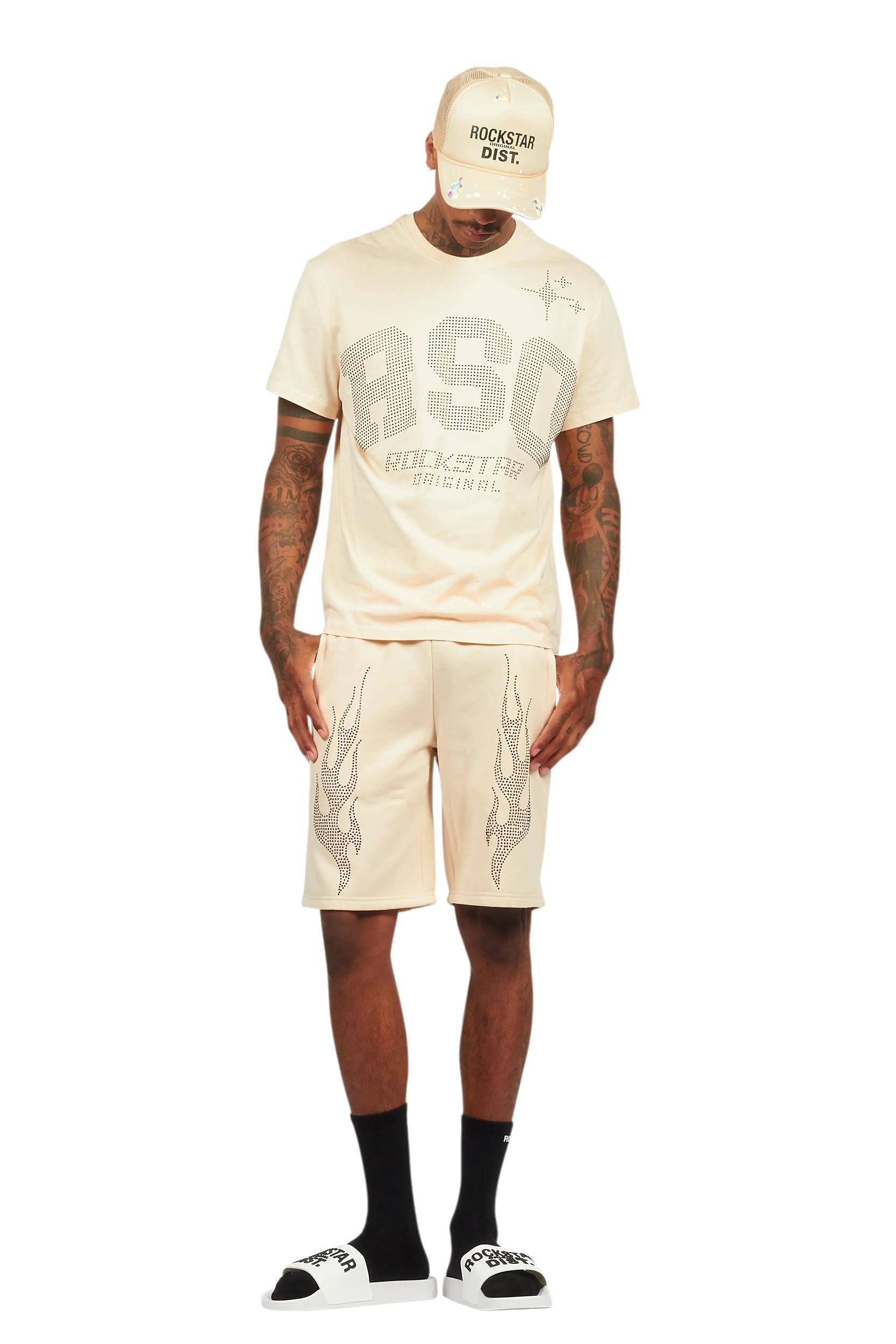 Bellamy Beige/Black Rhinestone Tee Short Set Male Product Image