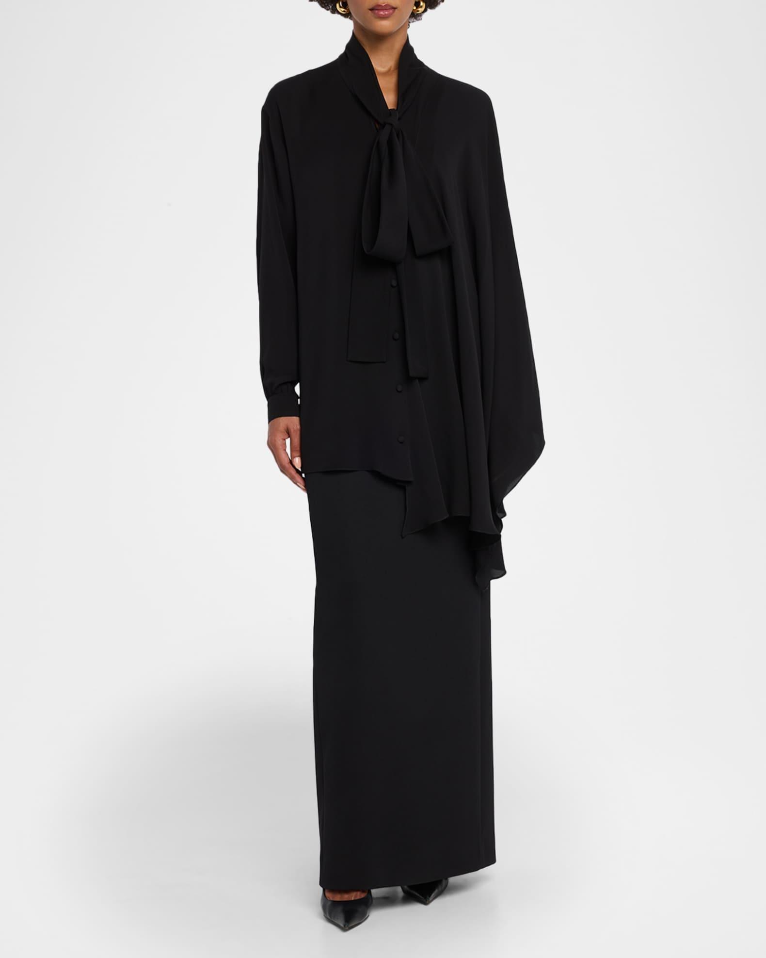 Long-Sleeve Silk Scarf Blouse Product Image