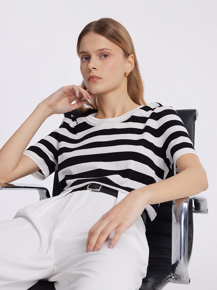 Round Neck Striped Knitted Women Top Product Image