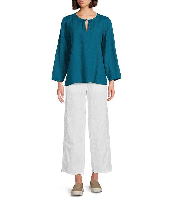 Eileen Fisher Organic Handkerchief Linen Split V-Neck Long Sleeve Top Product Image