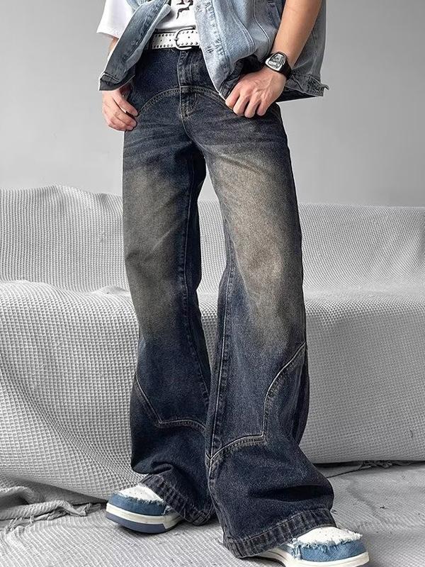 Men's Distressed Splice Loose Jeans Product Image