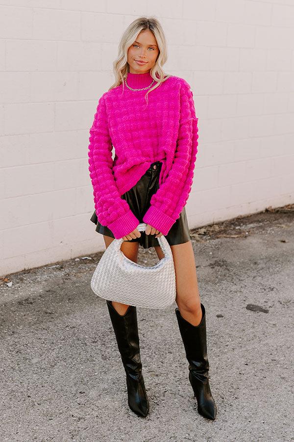 Cappuccino Cozy Knit Sweater in Hot Pink Product Image