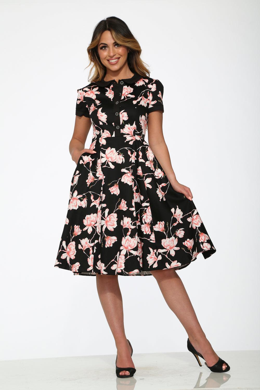Black & Pink Floral Swing Dress Product Image