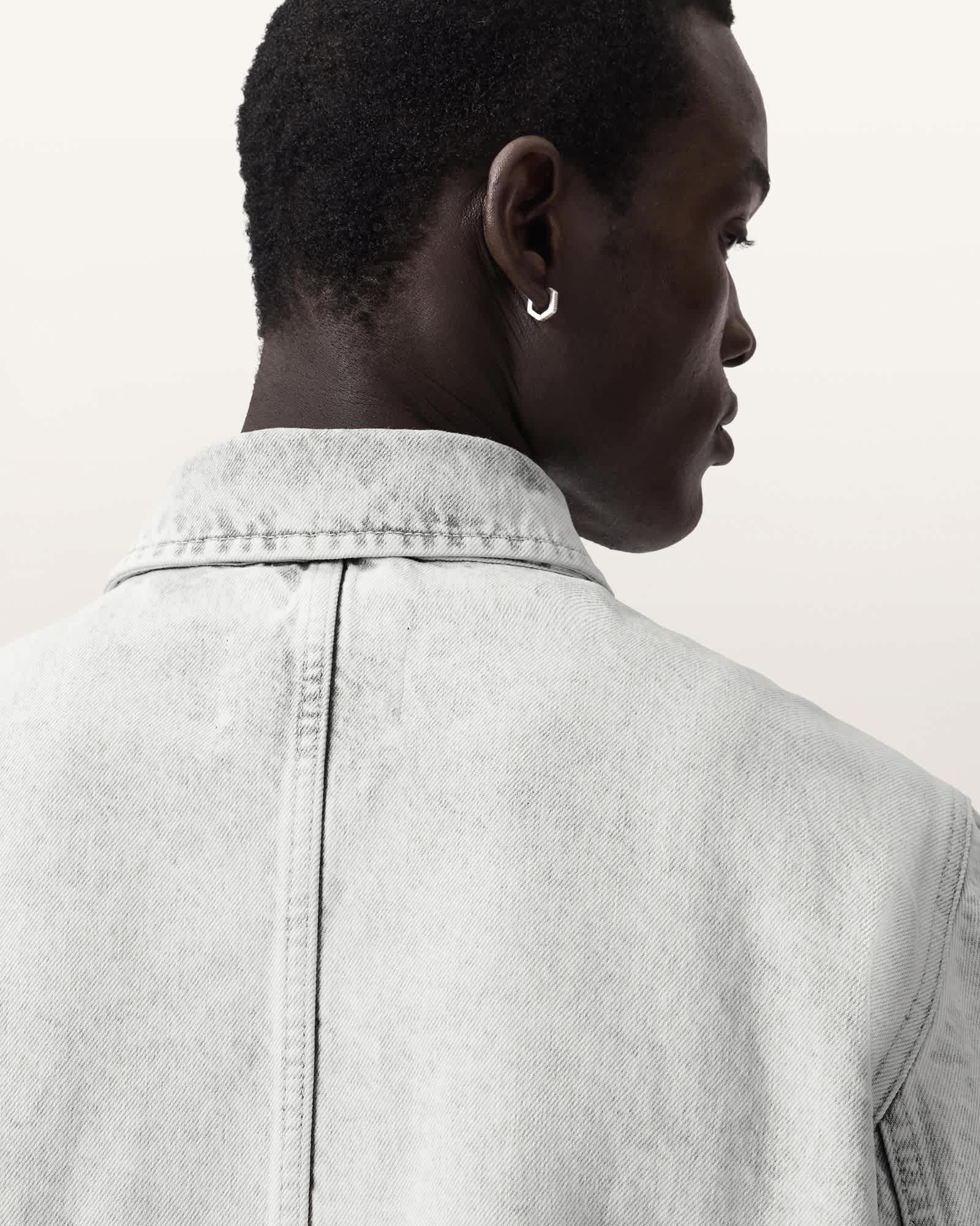 Mukesh Relaxed Fit Denim Shacket Bleached Grey | ALLSAINTS US Product Image