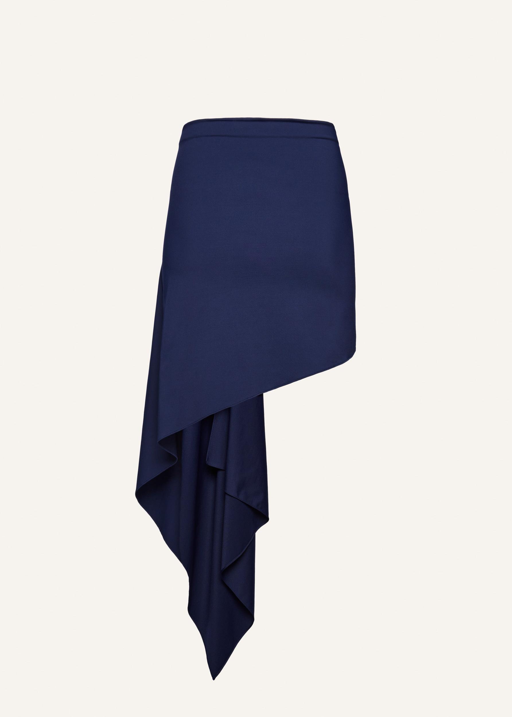 Asymmetrical draped swim skirt in navy Product Image