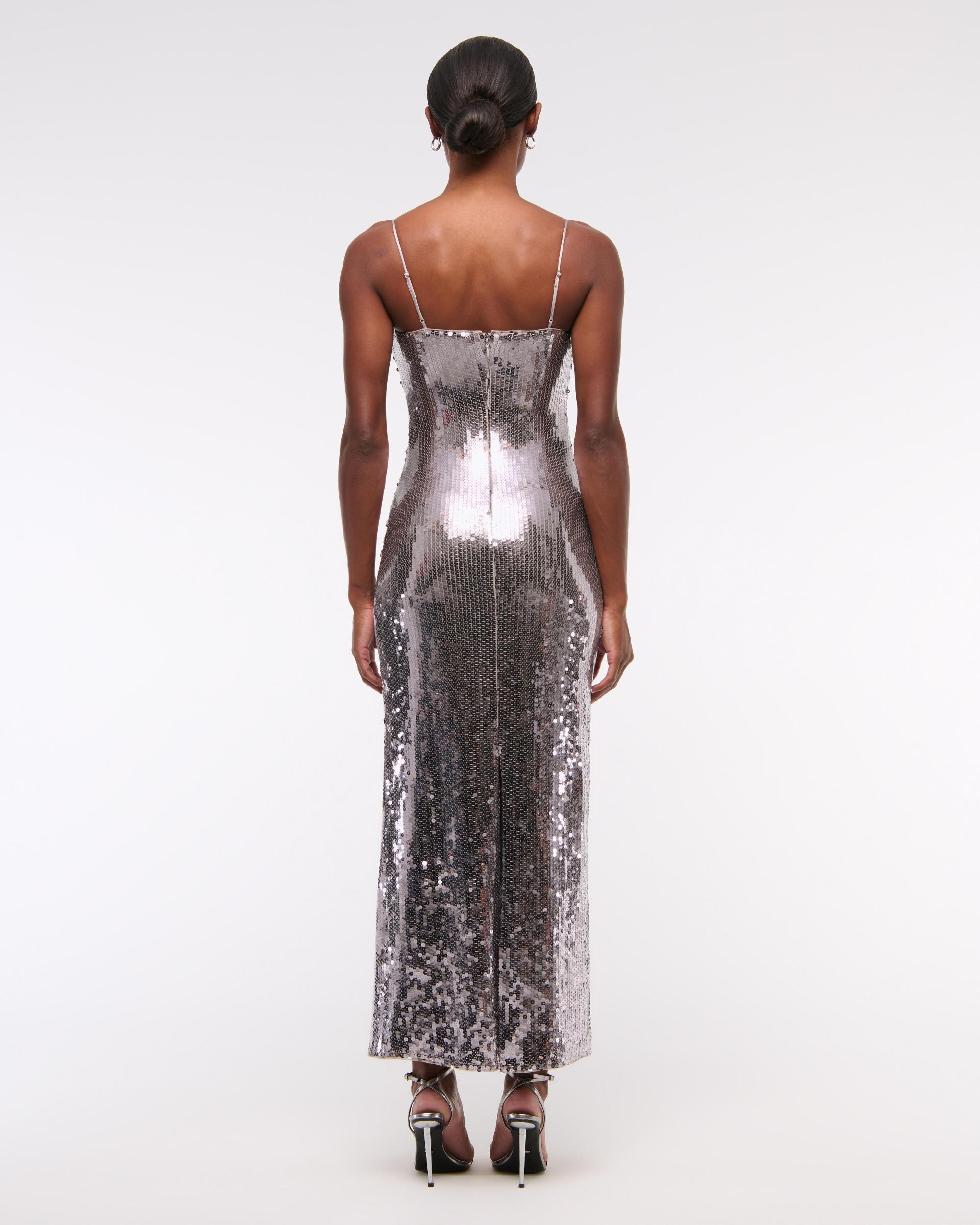 Sequin Straight Neck Midi Dress Product Image