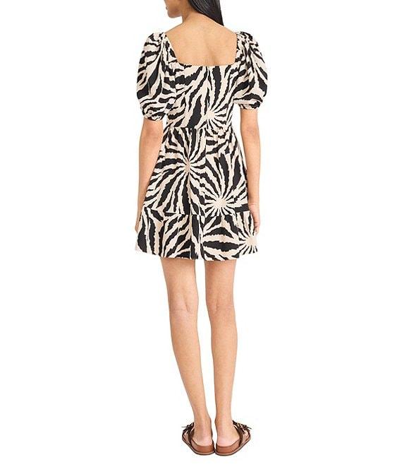 The Good Journey V-Neck Short Puff Sleeve Crepe De Chine Abstract Animal Tiered Fit & Flare Dress Product Image