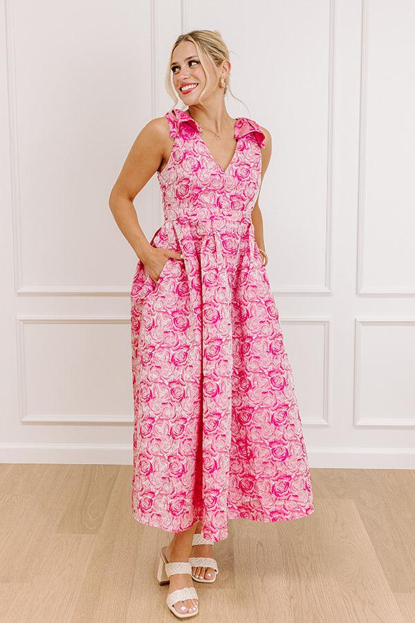 Twilight Garden Jacquard Midi Dress in Pink Product Image