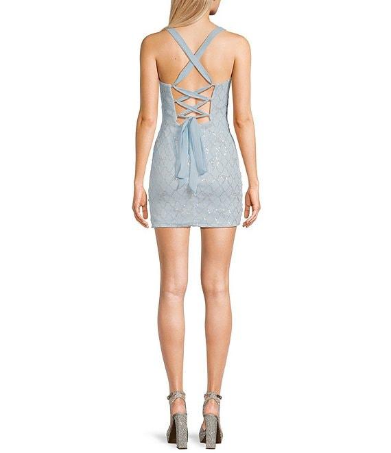 B. Darlin Wide Strap Scoop Neck Lace Up Back Dress Product Image