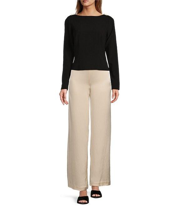 Antonio Melani x Elizabeth Damrich Seashell Crepe Boat Neck Long Sleeve Blouse Product Image