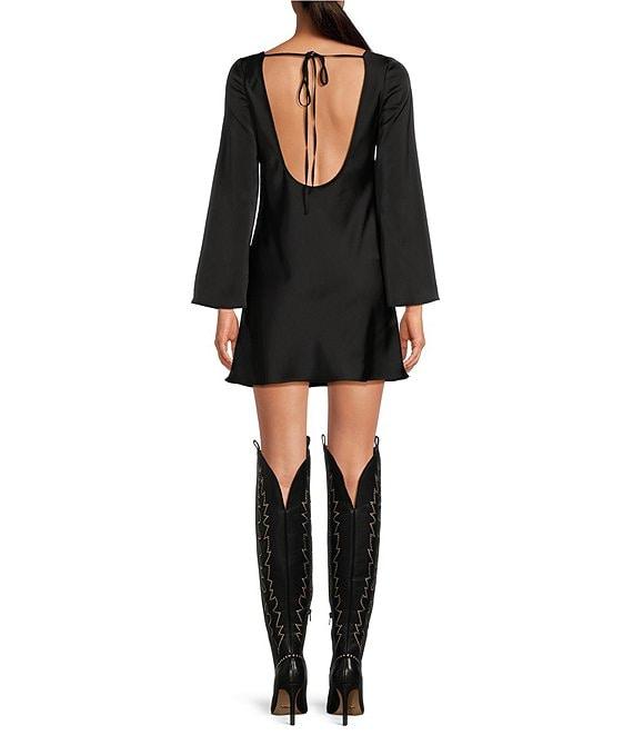 Gianni Bini Dionne Satin Boat Neck Long Sleeve Mini Dress Product Image