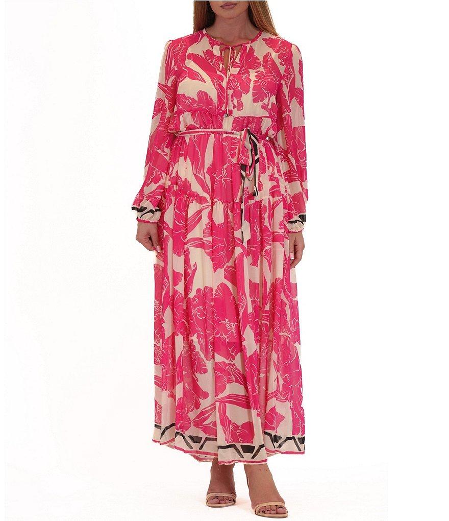 Julia Jordan Split V Neckline Floral Printed Long Sleeve Maxi Dress Product Image