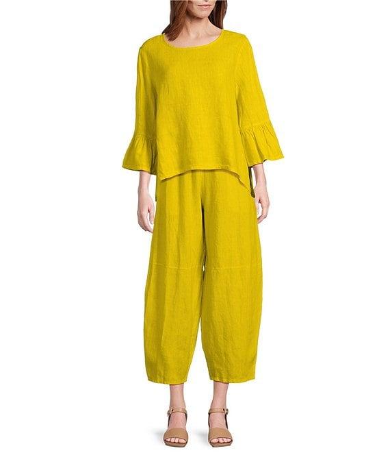 Bryn Walker Fran Light Linen Boat Neck 3/4 Sleeve High-Low Shirt Product Image