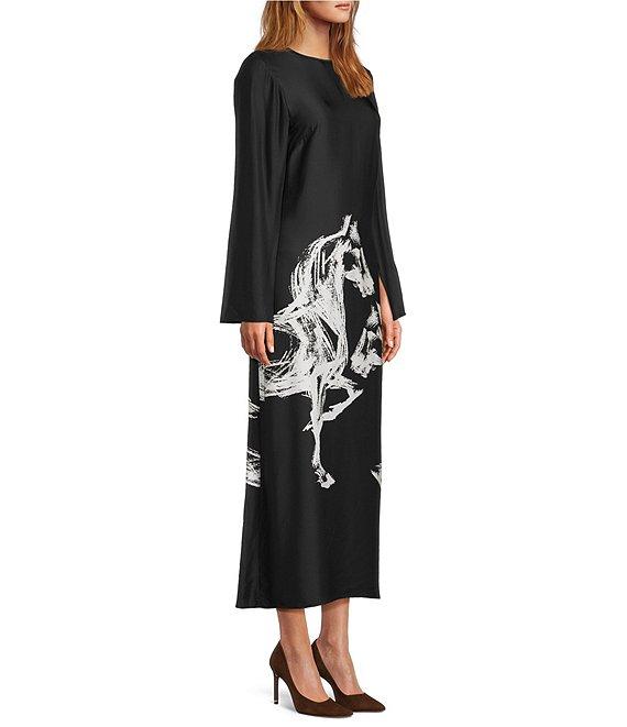 Antonio Melani Emerson Horse Print Satin Long Sleeve Round Neck Maxi Dress Product Image