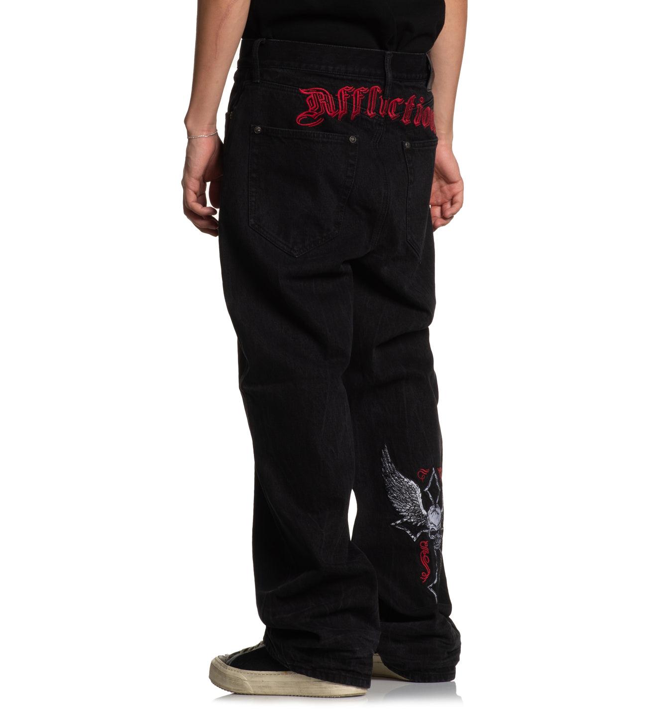 Wide Leg Live Fast Black Jeans Male Product Image