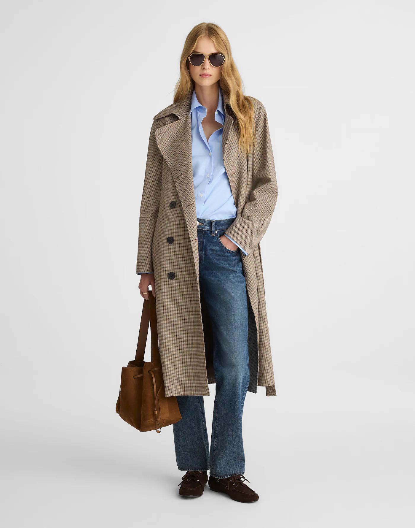 Double-Breasted Trench Coat in Plaid Product Image