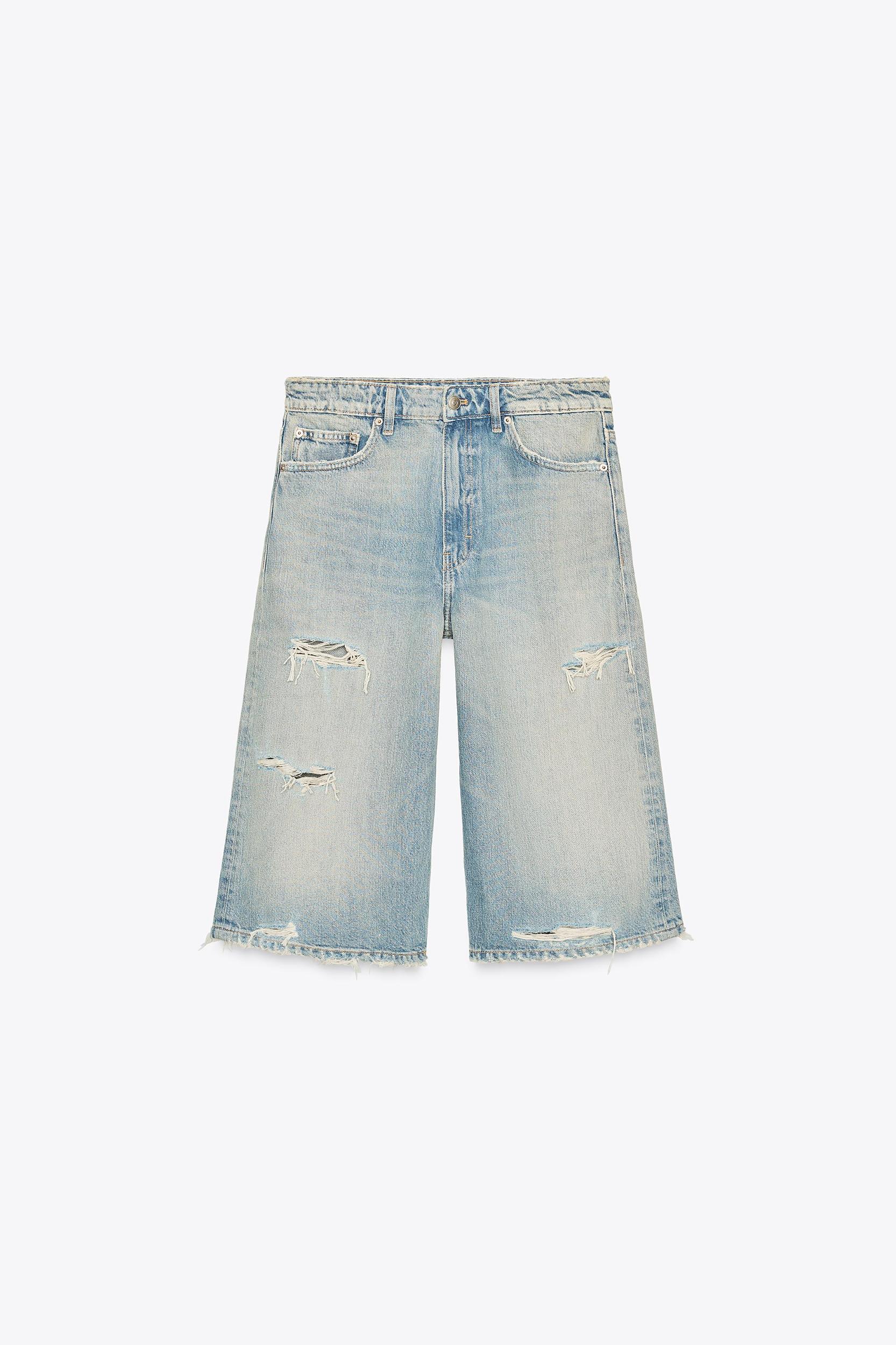 RIPPED TRF BAGGY DENIM JORTS Product Image