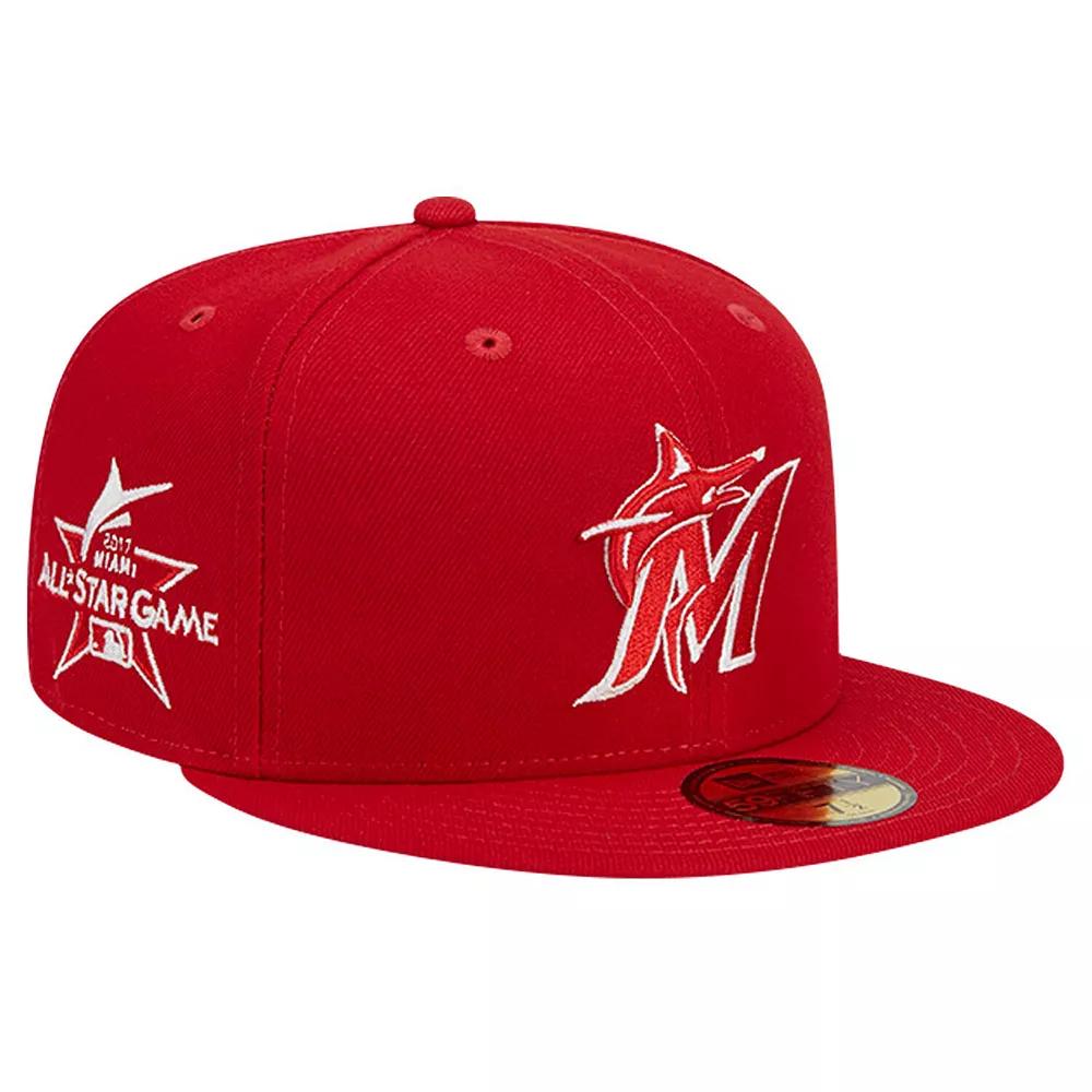 Men's New Era Red Miami Marlins Logo 59FIFTY Fitted Hat,  Product Image