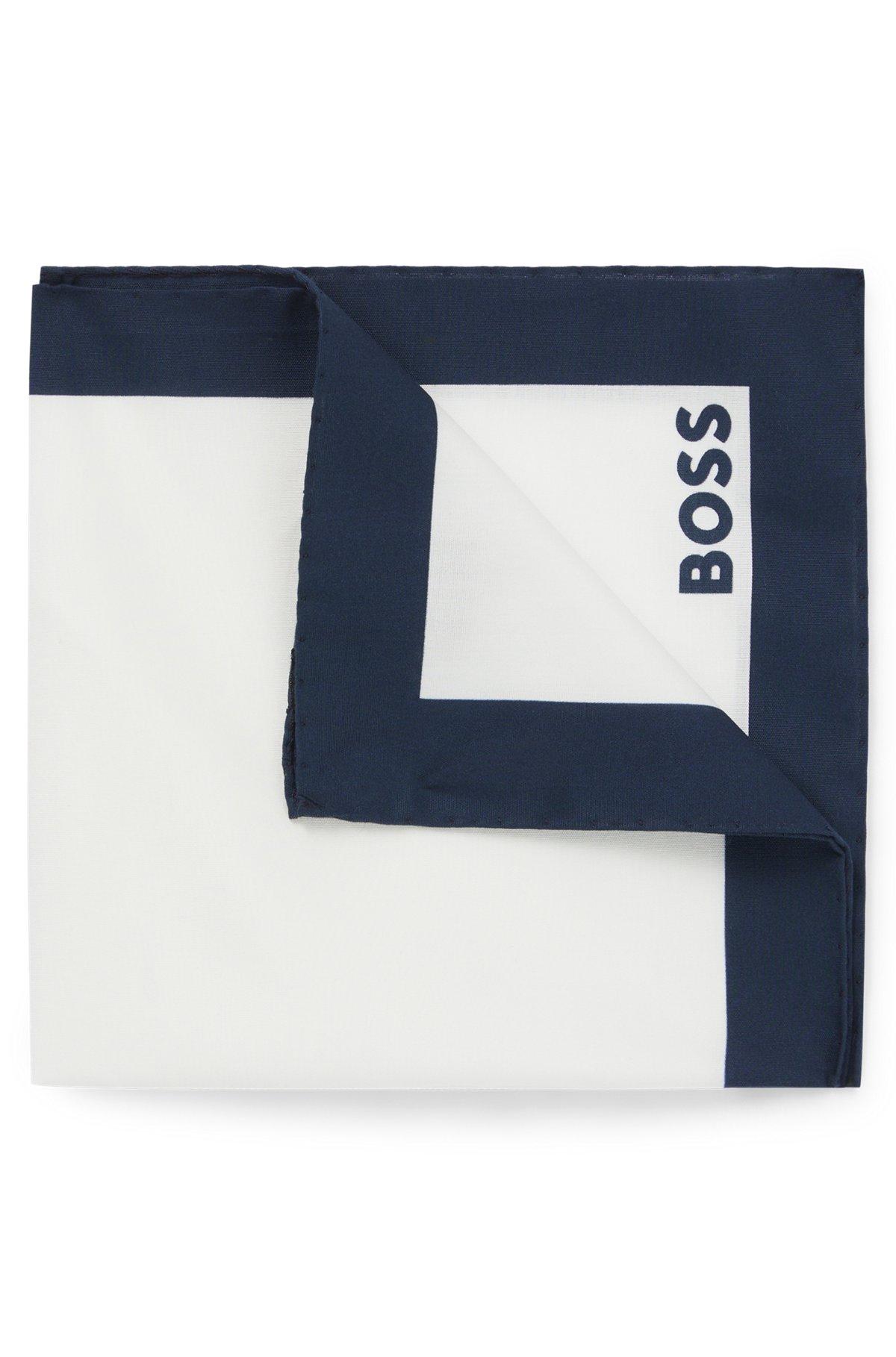 Cotton pocket square with logo and border print Product Image