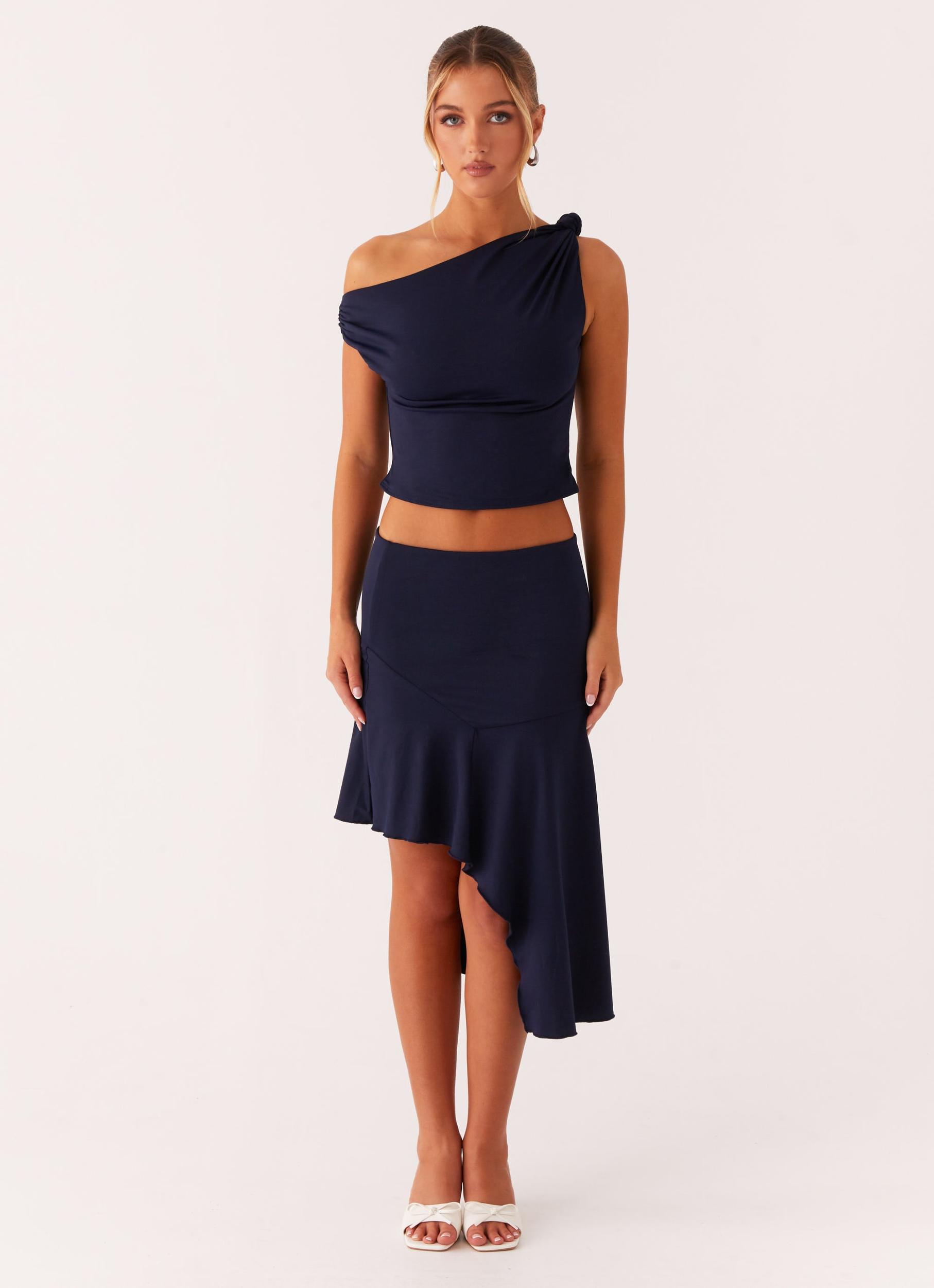 Viola Twist Shoulder Top - Navy Product Image