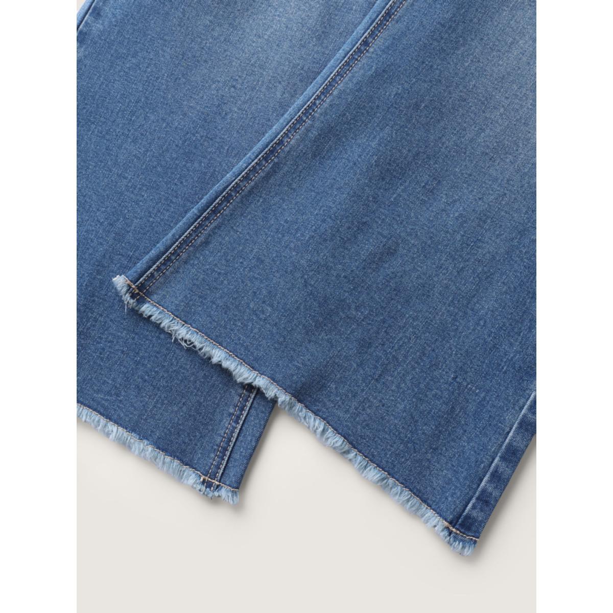 Plus Size Retro Wash Flared Hem Pockets Jeans Women Midblue Timeless Pocket Medium stretch Slanted pocket Jeans BloomChic 16/1X Product Image