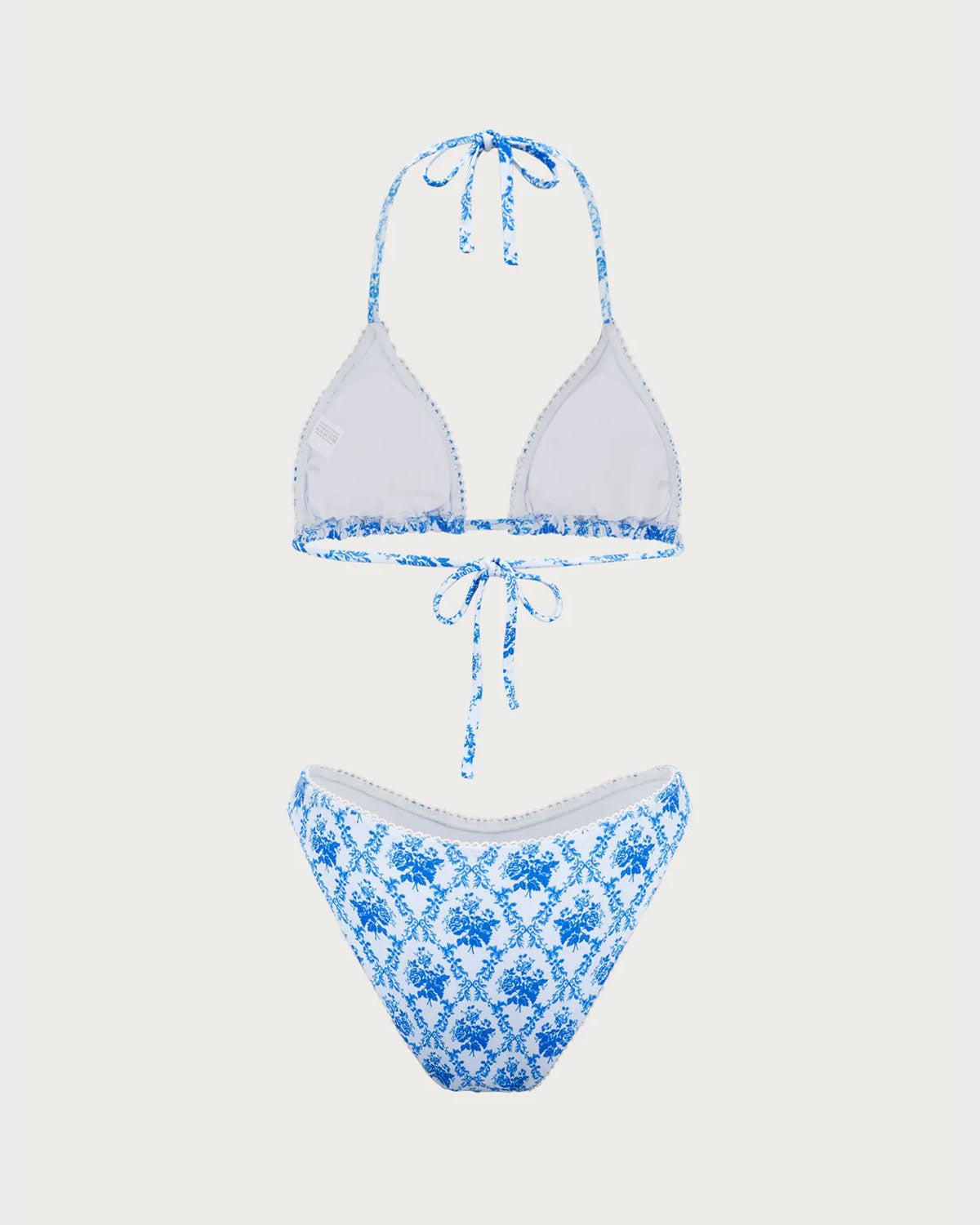 Blue Floral Halter Bikini Set Product Image