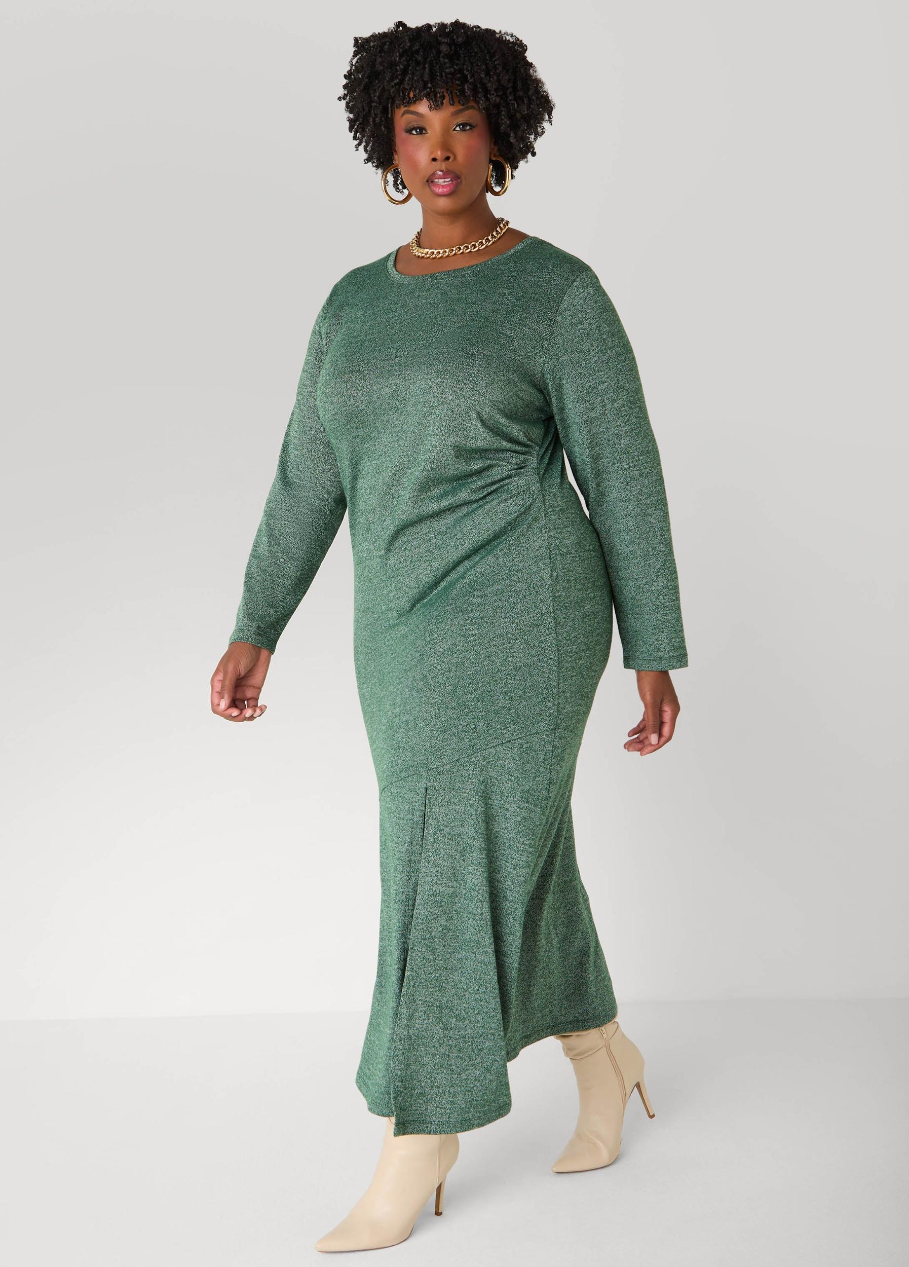 Gathered Marled T Shirt Maxi Dress Product Image