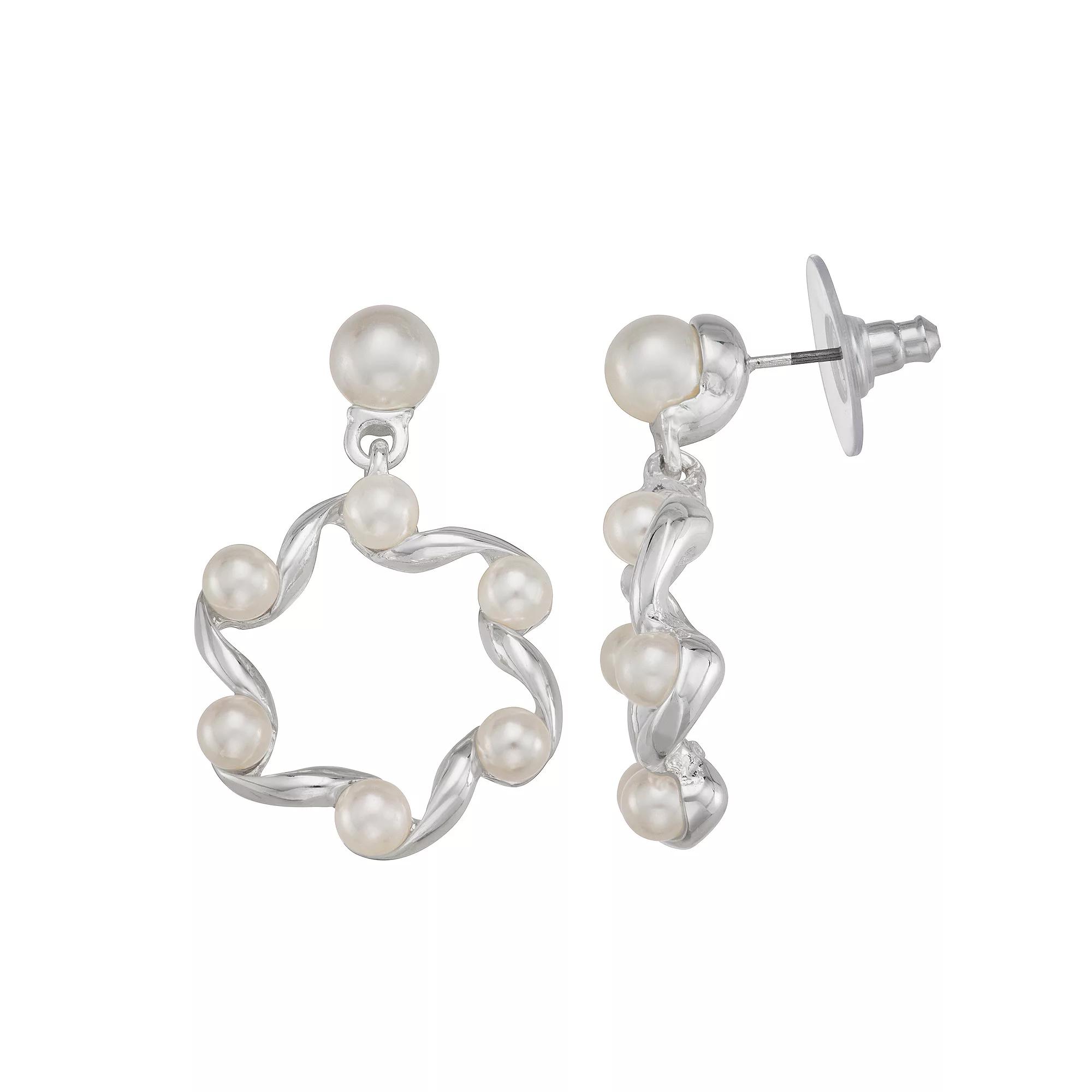 You're Invited Silver Tone Simulated Pearl Round Drop Earrings, Women's, White Product Image