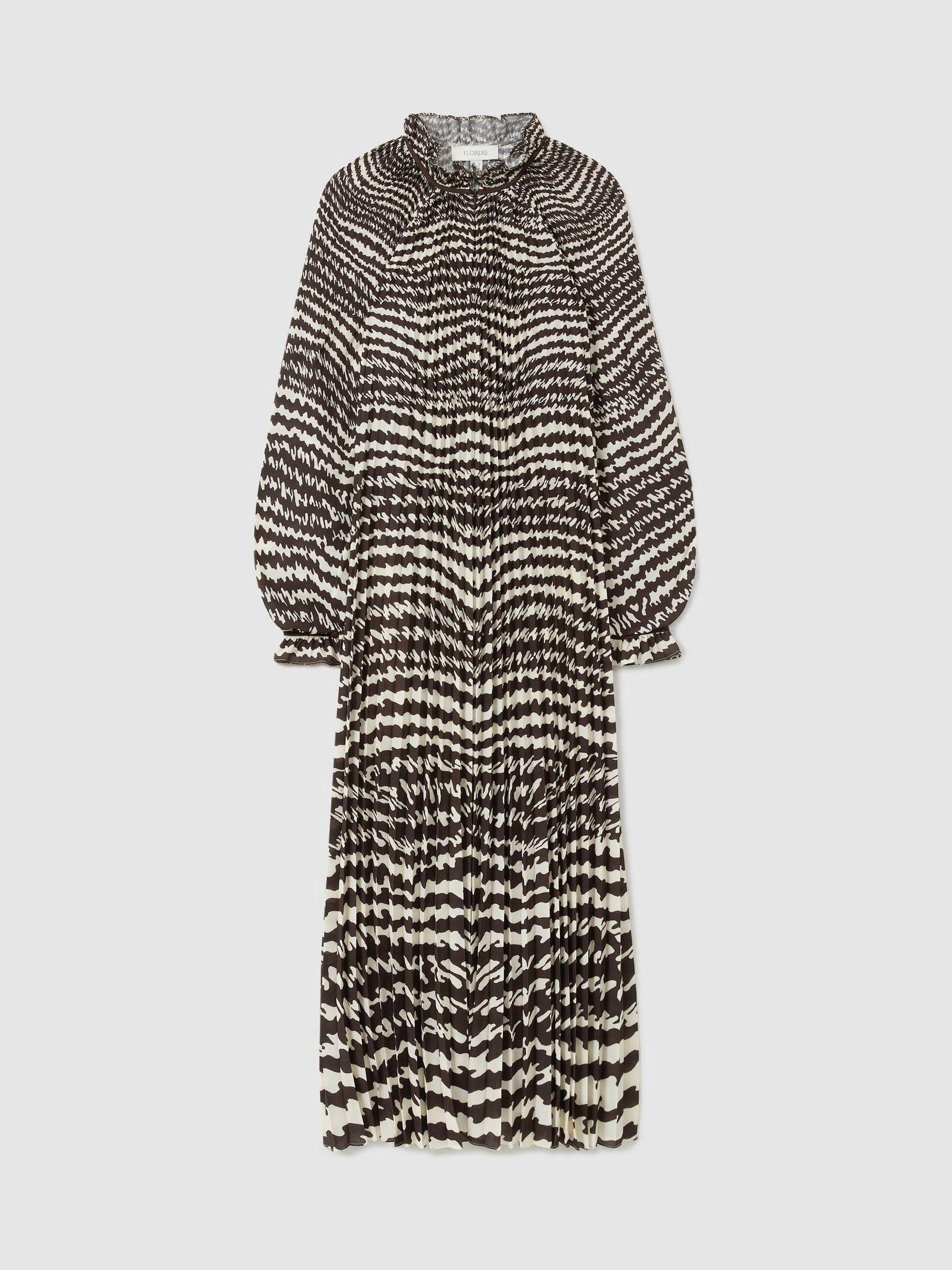 Florere Pleated Frill Midi Dress in Chocolate Product Image