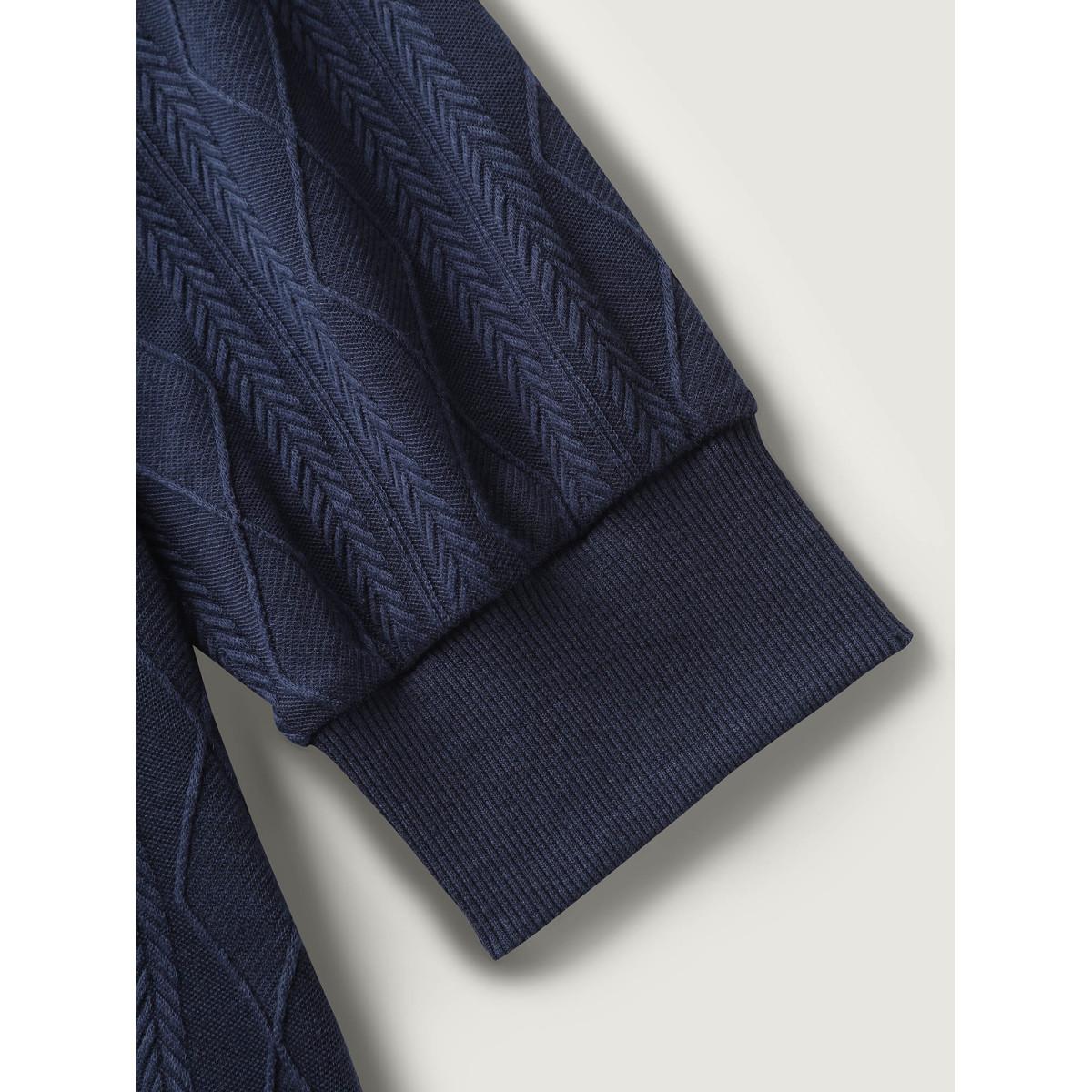 Plus Size Shoulder Button Textured Solid Sweatshirt Women Navy Office Round Neck Office Sweatshirts BloomChic 14-16/1X Product Image