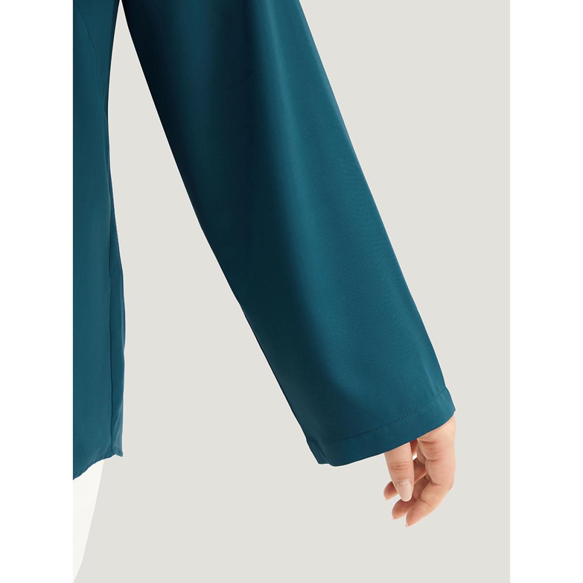 Plus Size Aegean Solid Shirt Collar Plicated Detail Blouse Women Office Long Sleeve Shirt collar Office Blouses BloomChic 14-16/1X Product Image