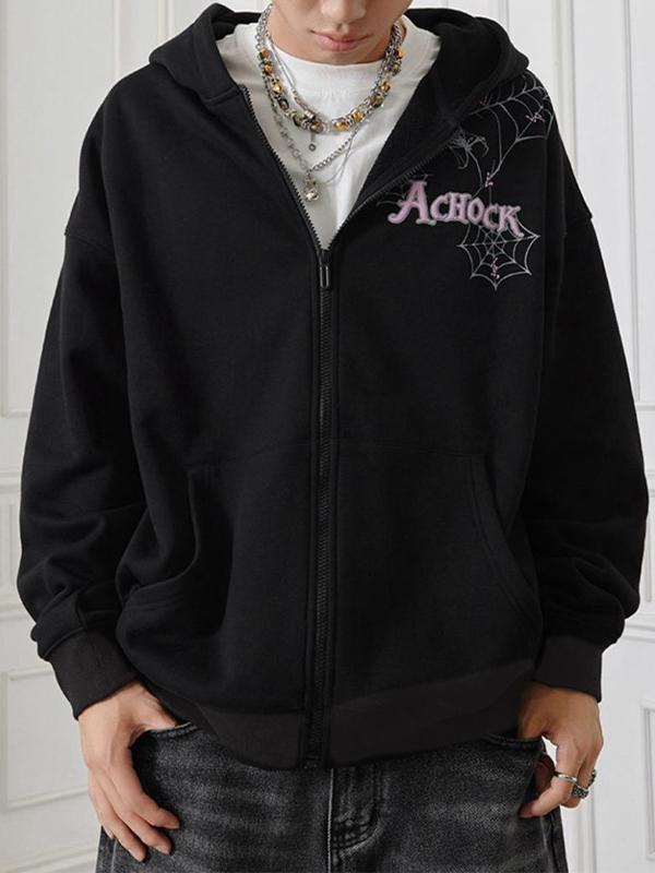 Men's Street Spider Web Print Zip Up Jacket Product Image