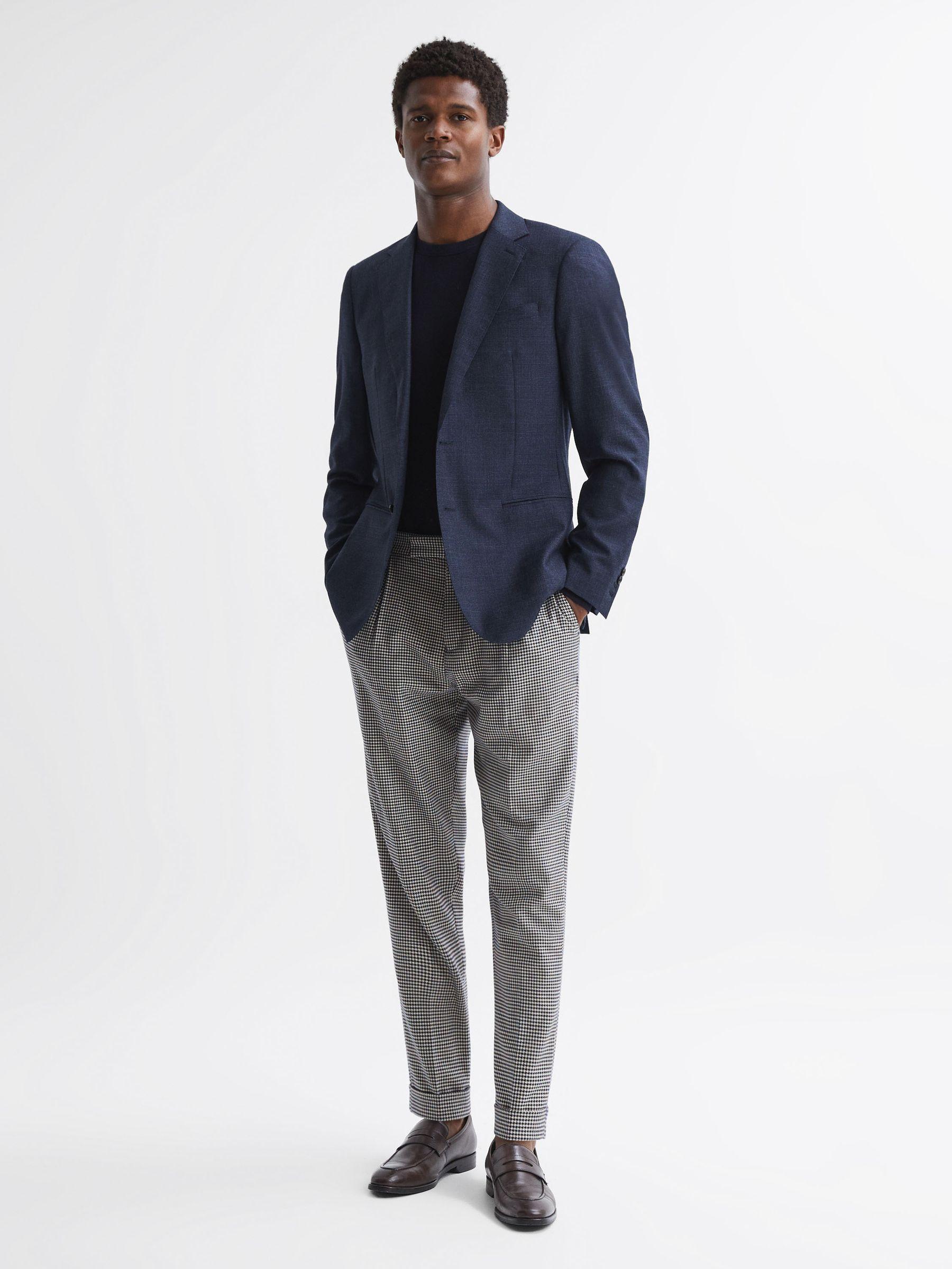 Slim Fit Puppytooth Adjuster Trousers in Grey Product Image