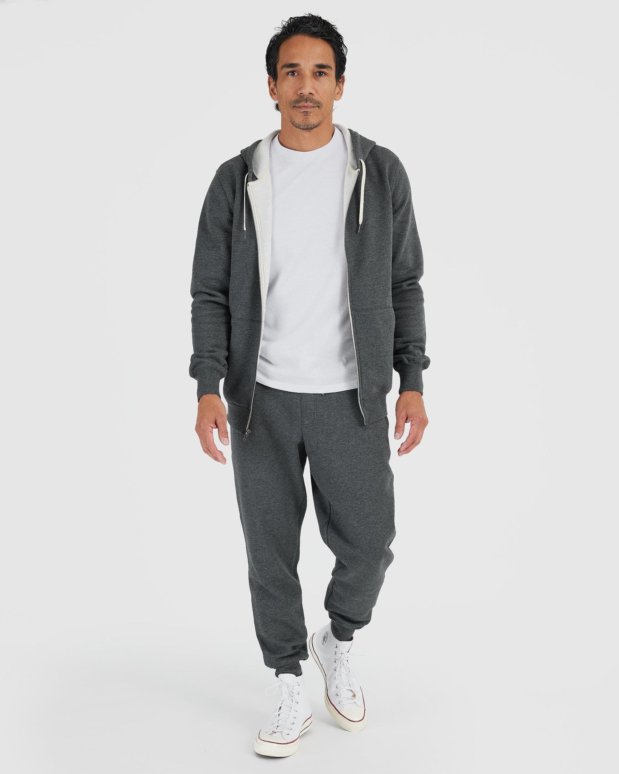 Charcoal Heather Gray Fleece French Terry Zip Hoodie Product Image