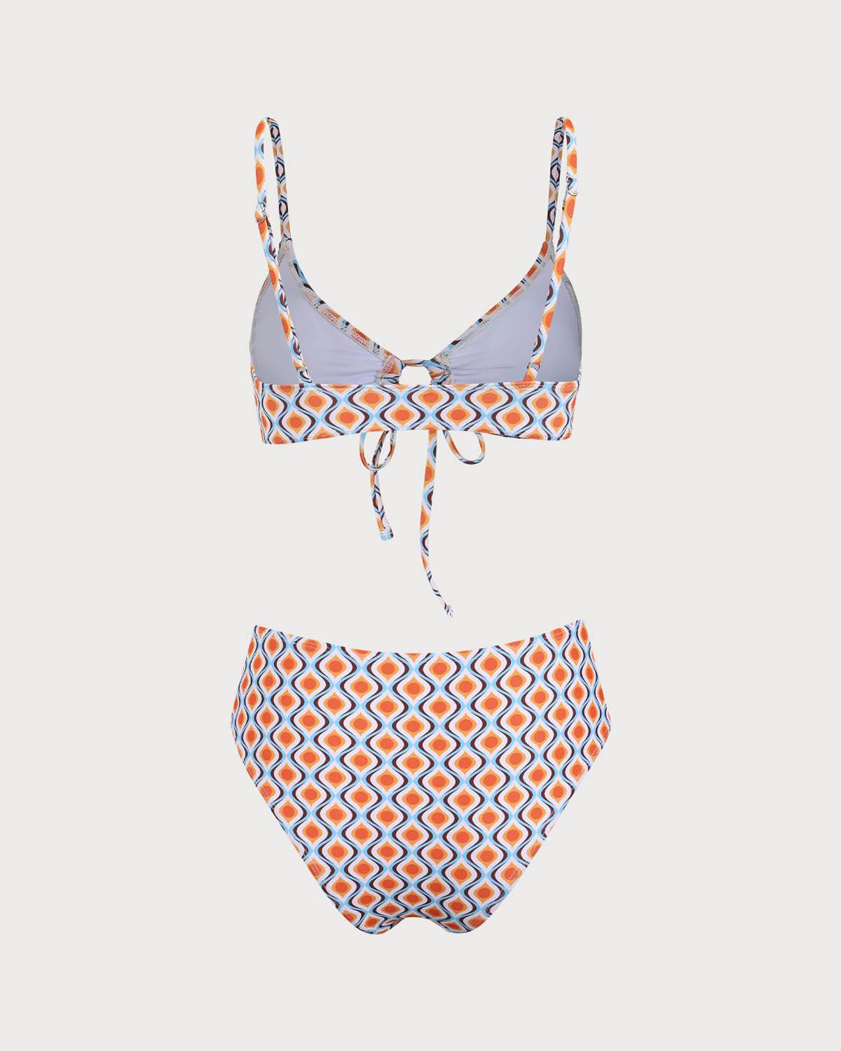 Orange Knitted Geometric Wave Print Bikini Set Product Image