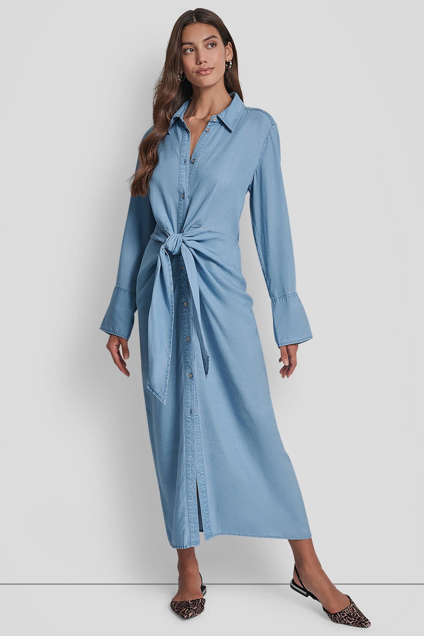 GARMENT DYE LONG SLEEVE BUTTON FRONT SHIRTDRESS Product Image