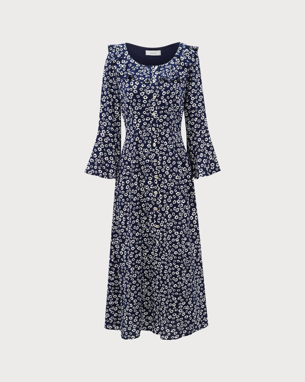 Blue Floral Ruffle Chiffon Maxi Dress Product Image