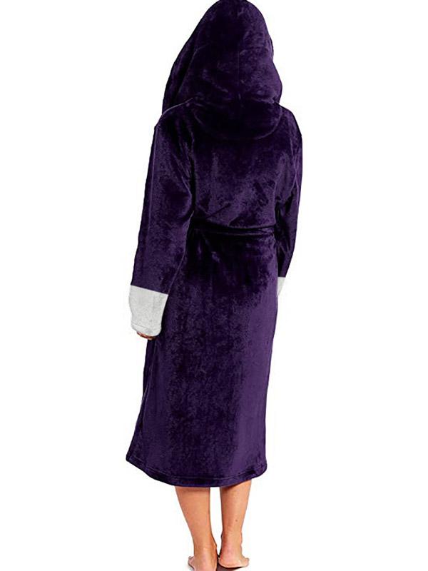 Hooded Belt Fleece Lounge Robe Product Image