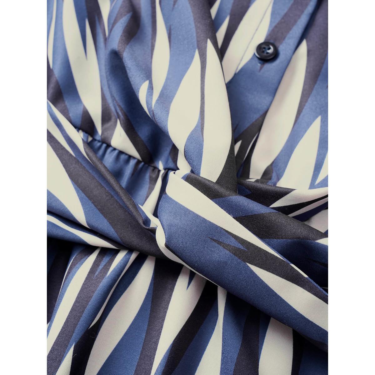 Plus Size Geo Colorblock Twist Front Shirt Collar Dress Indigo Women At the Office Non Shirt collar Elbow-length sleeve Curvy Midi Dress BloomChic 18-20/2X Product Image