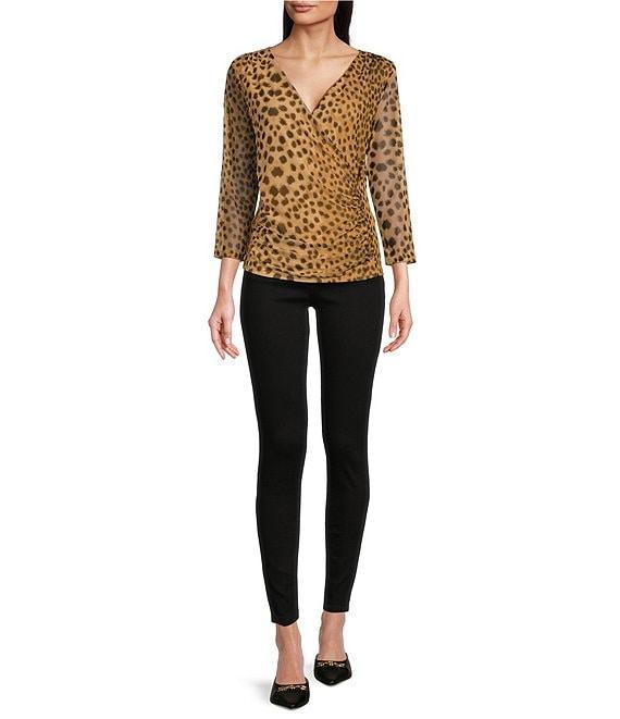 DKNY by Donna Karan Animal Printed Mesh 3/4 Sleeve Faux Wrap Top Product Image