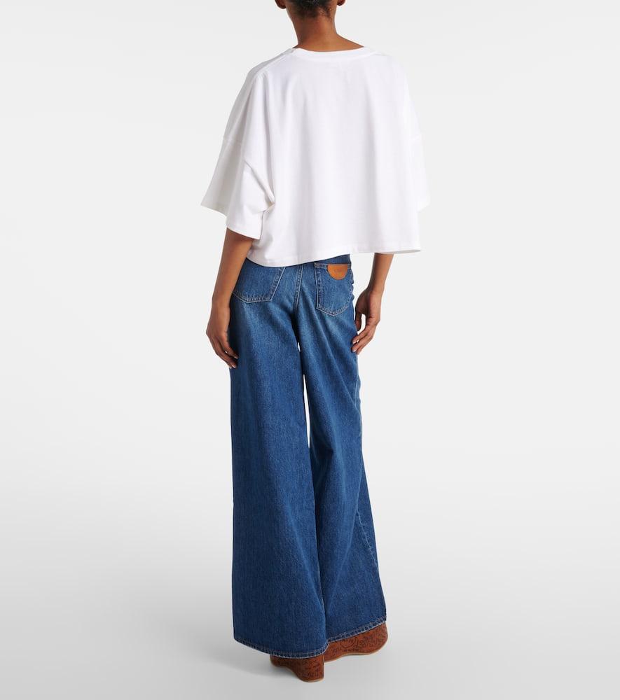 CHLOÉ White Cropped Crewneck T-shirt With Maxi Logo Print On The Front In Cotton Woman In Multicolor Product Image