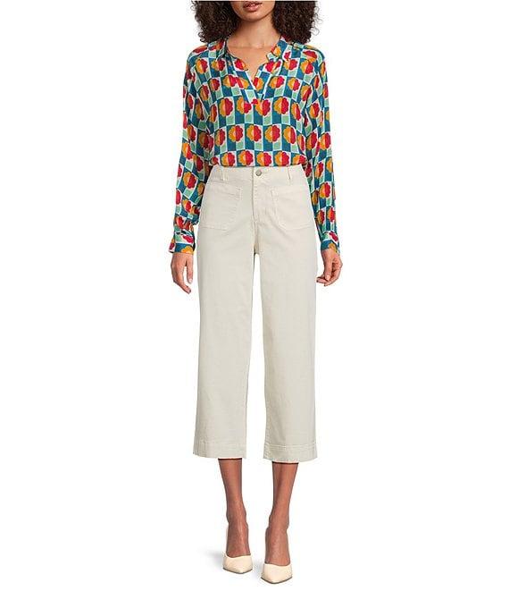 APNY Woven Floral Printed Spread Collar Long Sleeve Half Placket Blouse Product Image