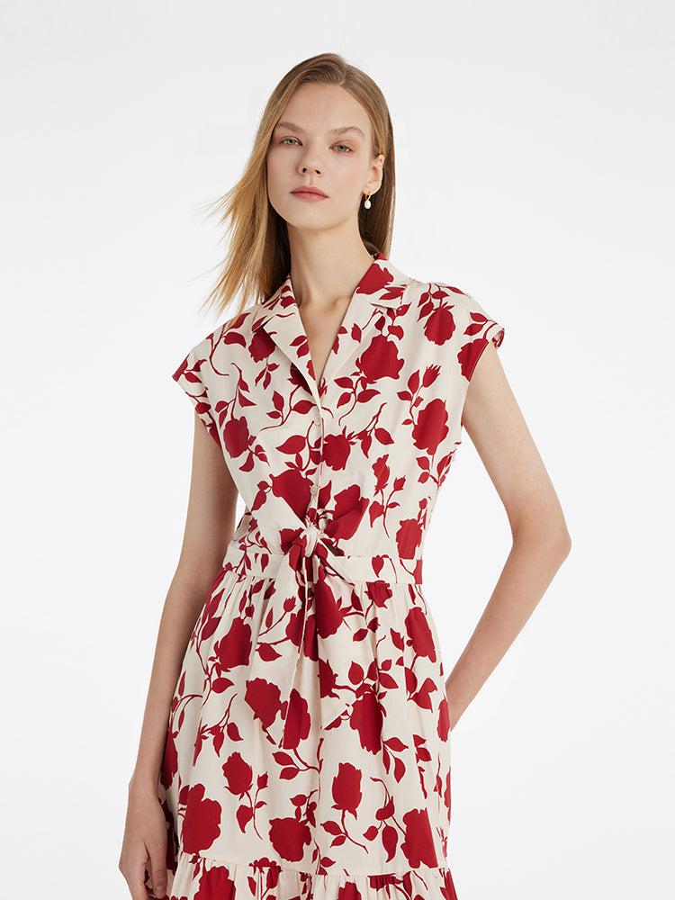 Rose Print Knotted Women Mini Dress Product Image